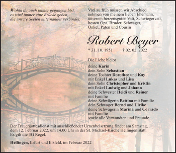 Traueranzeige von Robert Beyer von Südthüringer Presse