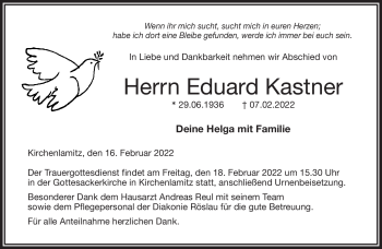 Traueranzeige von Eduard Kastner von Frankenpost