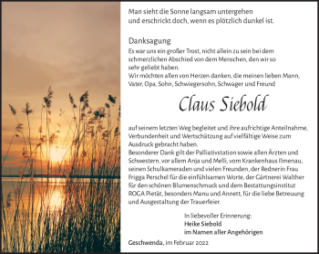 Traueranzeige von Claus Siebold von Südthüringer Presse