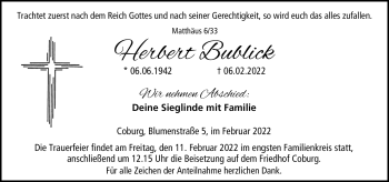 Traueranzeige von Herbert Bublick von Neue Presse Coburg