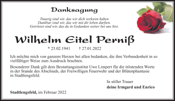 Traueranzeige von Wilhelm Perniß von Südthüringer Presse