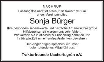 Traueranzeige von Sonja Bürger von Frankenpost