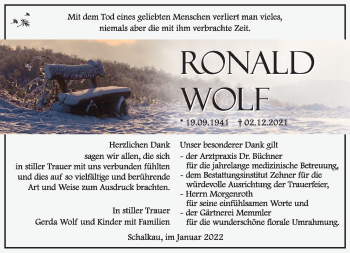 Traueranzeige von Ronald Wolf von Südthüringer Presse