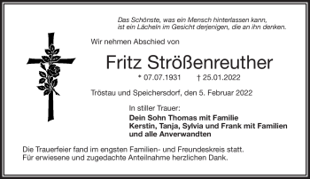 Traueranzeige von Fritz Strößenreuther von Frankenpost