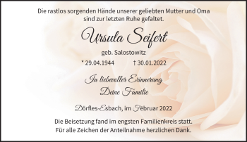 Traueranzeige von Ursula Seifert von Neue Presse Coburg