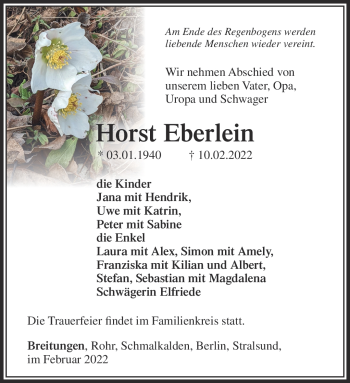 Traueranzeige von Horst Eberlein von Südthüringer Presse