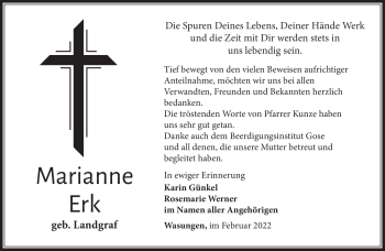 Traueranzeige von Marinne Erk von Südthüringer Presse