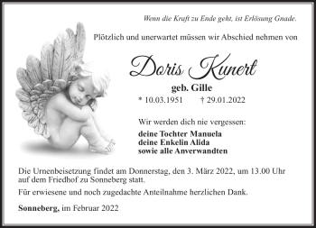 Traueranzeige von Doris Kunert von Südthüringer Presse