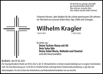 Traueranzeige von Wilhelm Kragler von Neue Presse Coburg