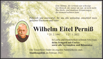 Traueranzeige von Wilhelm Eitel Perniß von Südthüringer Presse