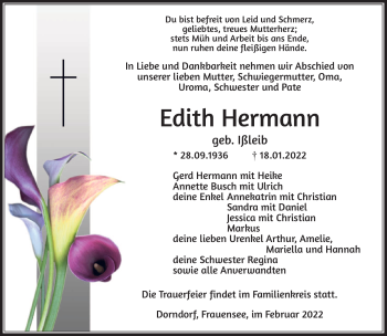 Traueranzeige von Edith Hermann von Südthüringer Presse