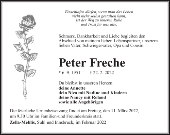 Traueranzeige von Peter Freche von Südthüringer Presse