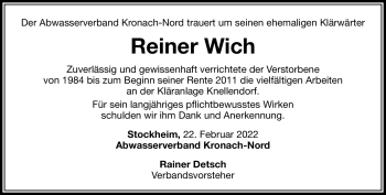 Traueranzeige von Reiner Wich von Neue Presse Coburg