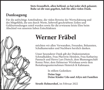 Traueranzeige von Werner Fräbel von Südthüringer Presse