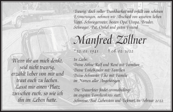Traueranzeige von Manfred Zöllner von Südthüringer Presse