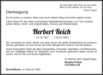 Traueranzeige von Herbert Reich von Südthüringer Presse