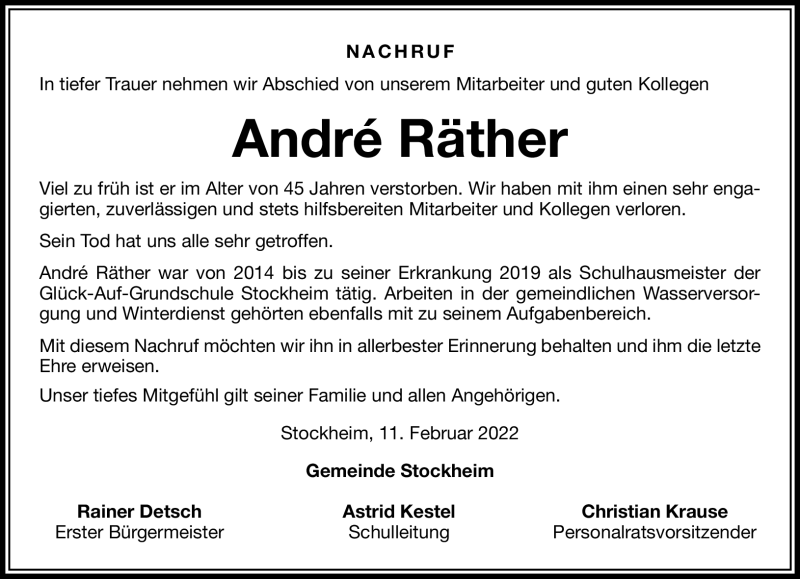  Traueranzeige für André Räther vom 11.02.2022 aus Neue Presse Coburg