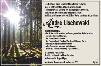 Traueranzeige von André Lischewski von Südthüringer Presse