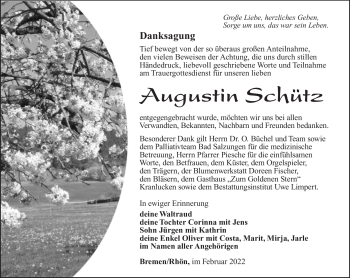 Traueranzeige von Augustin Schütz von Südthüringer Presse