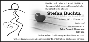 Traueranzeige von Stefan Buchta von Frankenpost