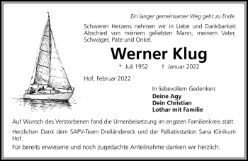 Traueranzeige von Werner Klug von Frankenpost