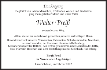 Traueranzeige von Walter Preiß von Südthüringer Presse