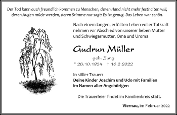 Traueranzeige von Gudrun Müller von Südthüringer Presse