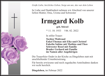Traueranzeige von Irmgard Kolb von Südthüringer Presse
