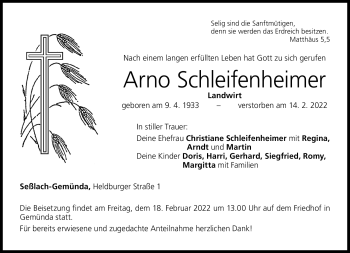 Traueranzeige von Arno Schleifenheimer von Neue Presse Coburg