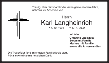 Traueranzeige von Karl Langheinrich von Frankenpost