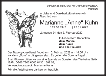 Traueranzeige von Mariane Kuhn von Frankenpost