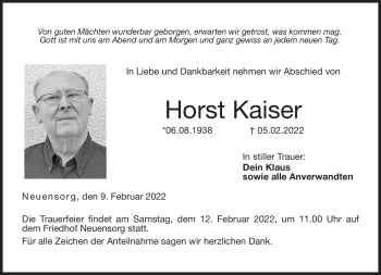 Traueranzeige von Horst Kaiser von Neue Presse Coburg