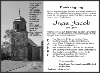 Traueranzeige von Inge Jacob von Südthüringer Presse