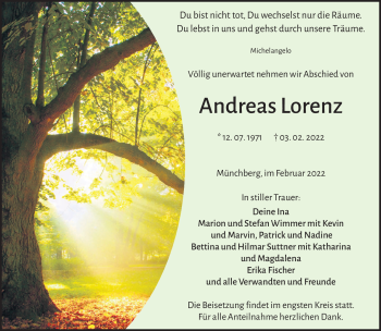 Traueranzeige von Andreas Lorenz von Frankenpost
