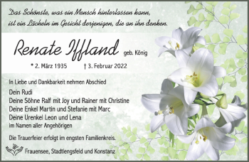 Traueranzeige von Renate Iffland von Südthüringer Presse