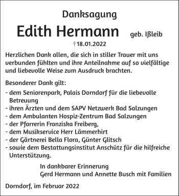 Traueranzeige von Edith Hermann von Südthüringer Presse