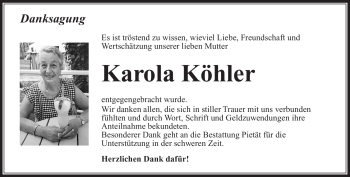Traueranzeige von Karola Köhler von Südthüringer Presse