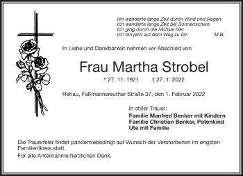 Traueranzeige von Martha Strobel von Frankenpost
