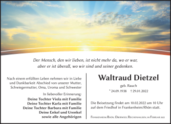 Traueranzeige von Waltraud Dietzel von Südthüringer Presse