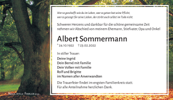 Traueranzeige von Albert Sommermann von Frankenpost