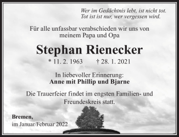 Traueranzeige von Stephan Rienecker von Südthüringer Presse