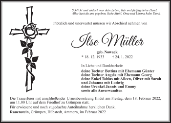 Traueranzeige von Ilse Müller von Südthüringer Presse