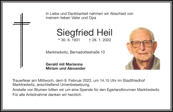 Traueranzeige von Siegfried Heil von Frankenpost