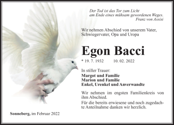 Traueranzeige von Egon Bacci von Südthüringer Presse