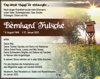 Traueranzeige von Bernhard Fulsche von Südthüringer Presse