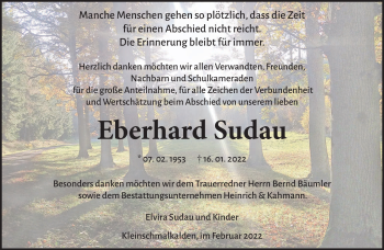 Traueranzeige von Eberhard Sudau von Südthüringer Presse