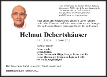 Traueranzeige von Helmut Debertshäuser von Südthüringer Presse