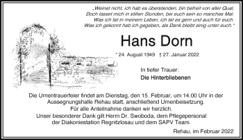 Traueranzeige von Hans Dorn von Frankenpost
