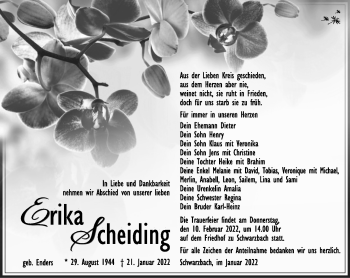 Traueranzeige von Erika Scheiding von Südthüringer Presse