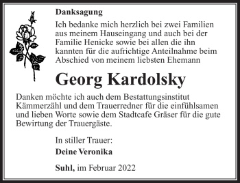 Traueranzeige von Georg Kardolsky von Südthüringer Presse